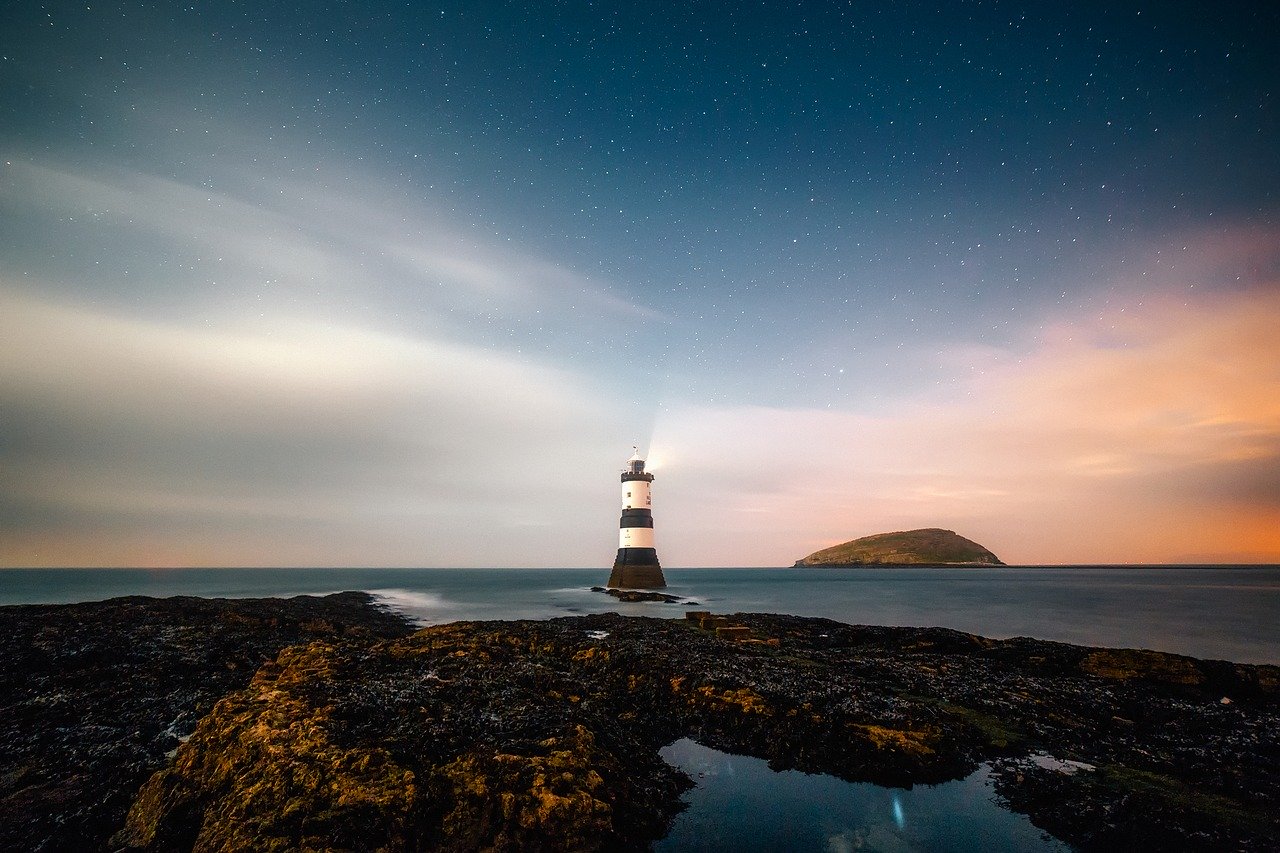 lighthouse, remote, sky
